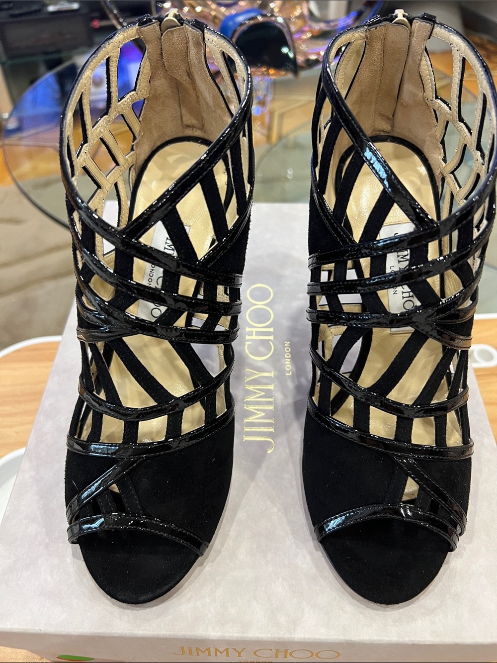 Jimmy Choo Black Strappy Cutout High-Heel Sandals Heels 3.5 inch,9cm